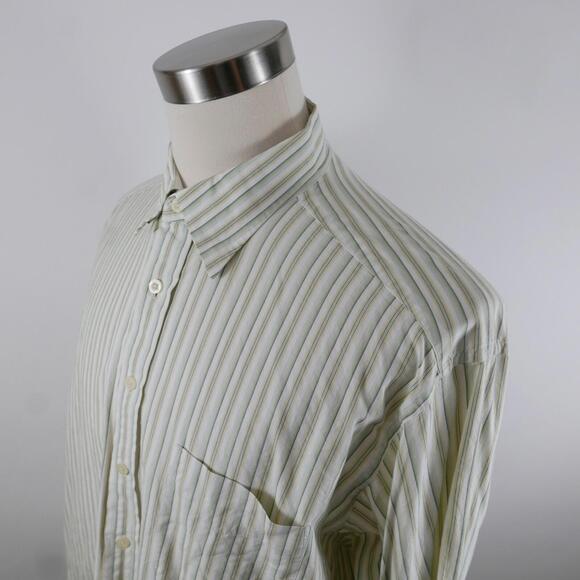 Henry Jacobson Mens Button Down Green Yellow Striped Dress Shirt XL - Picture 5 of 11